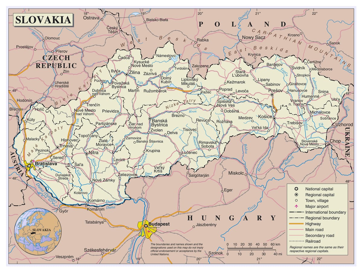 mapa Słowacji lotniska