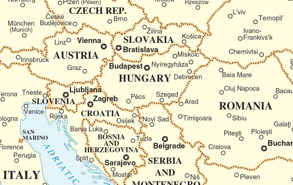 mapa Słowacji i innych krajów