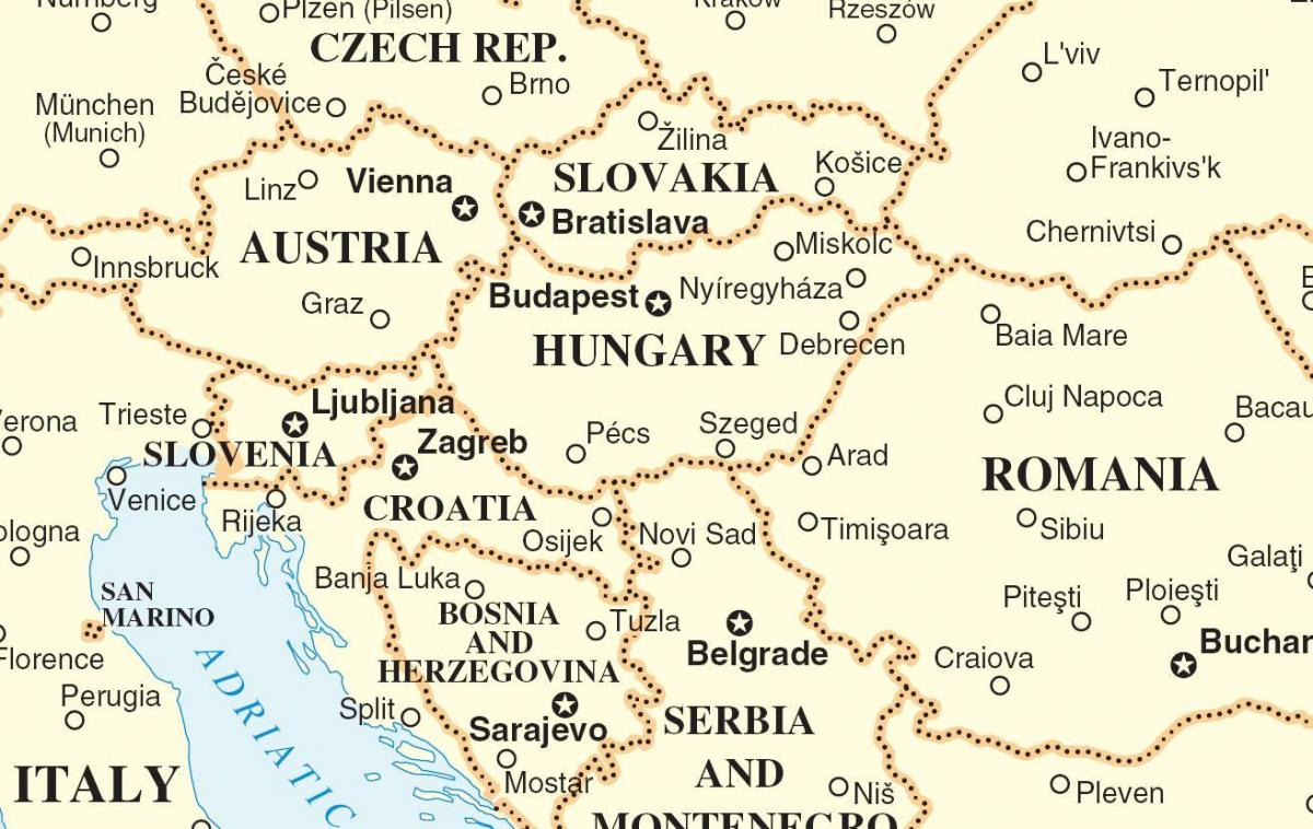 mapa Słowacji i innych krajów