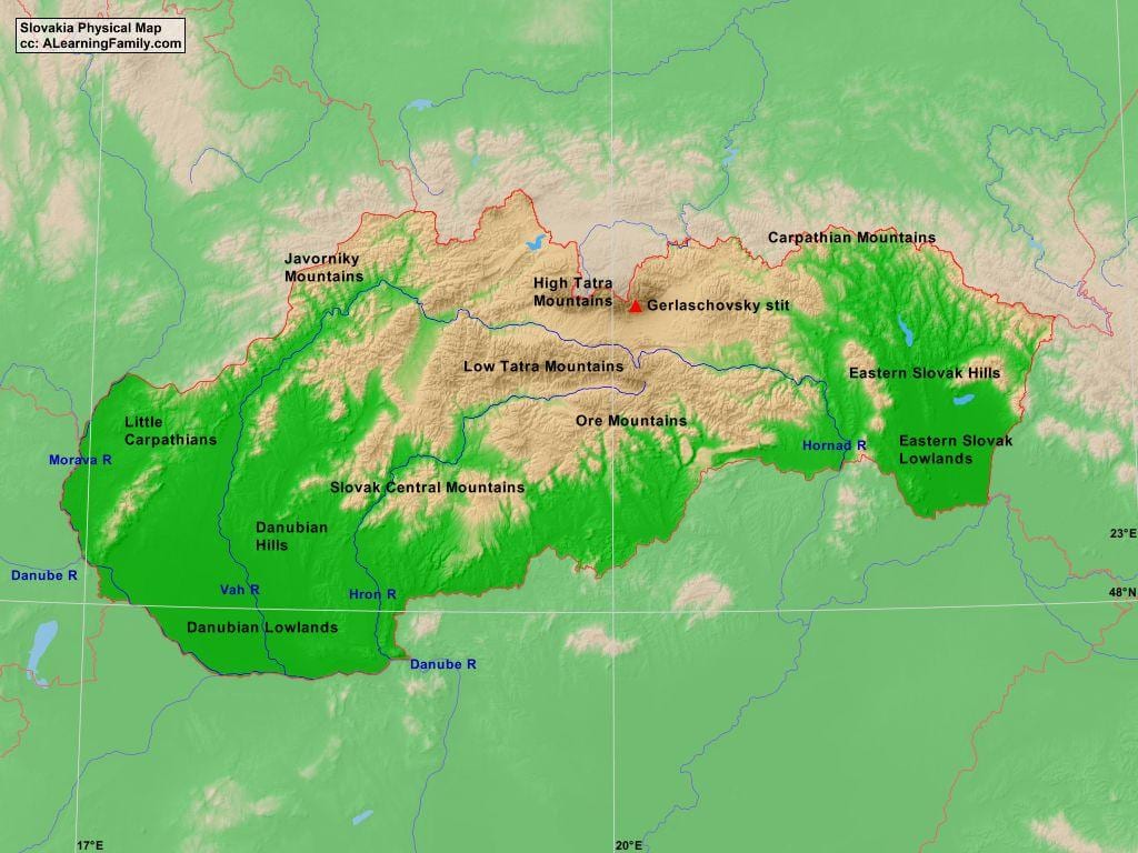 mapa Słowacji góry