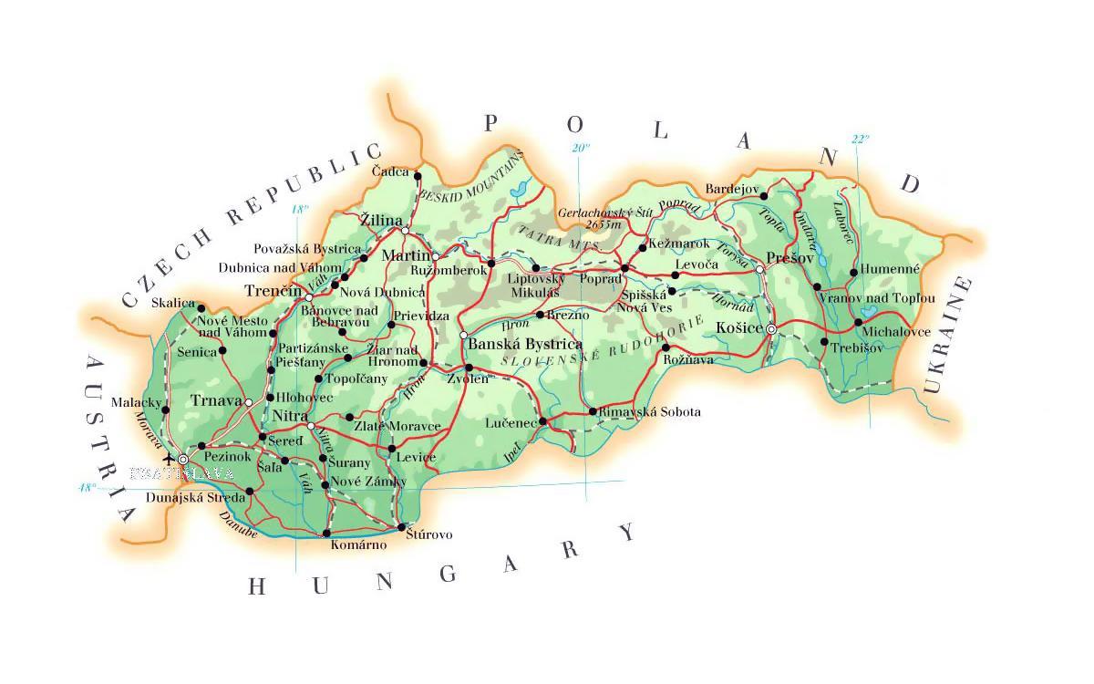 mapa ośrodków narciarskich na Słowacji