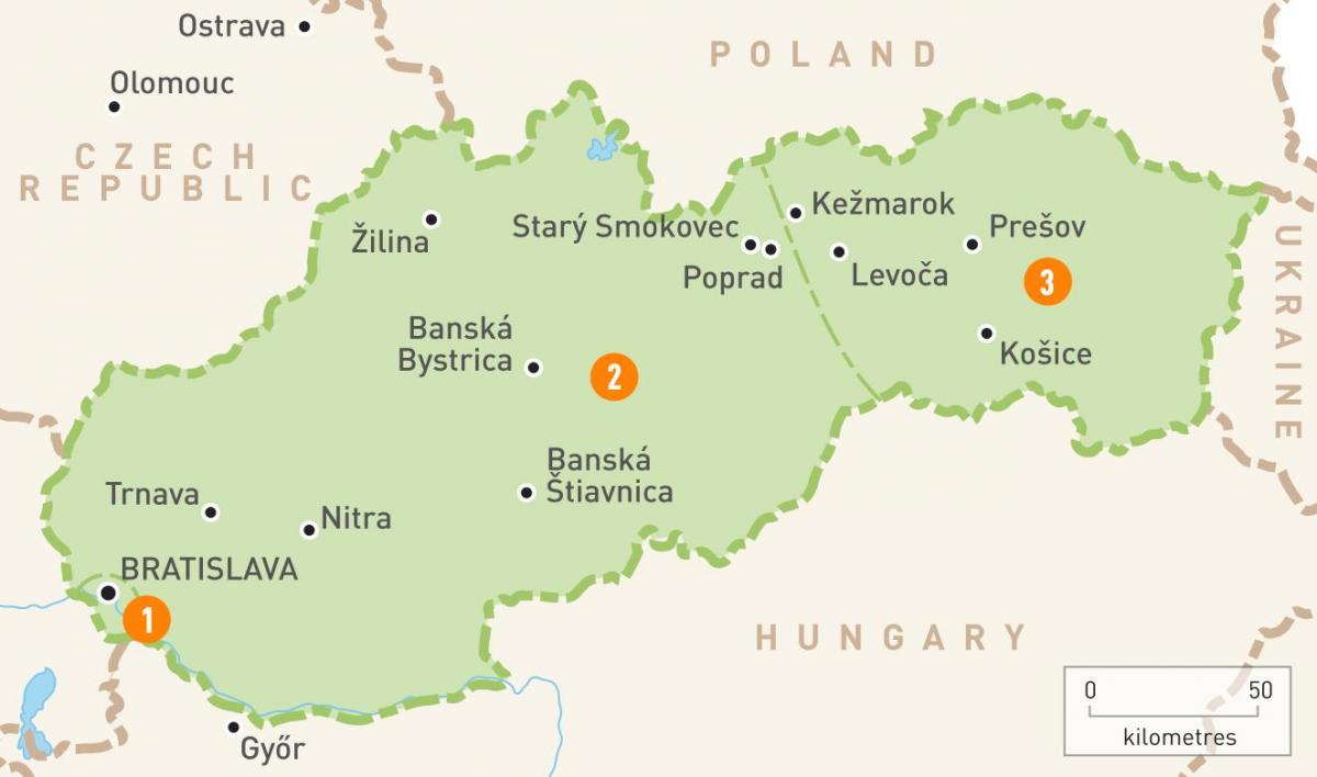 mapa regionów Słowacji