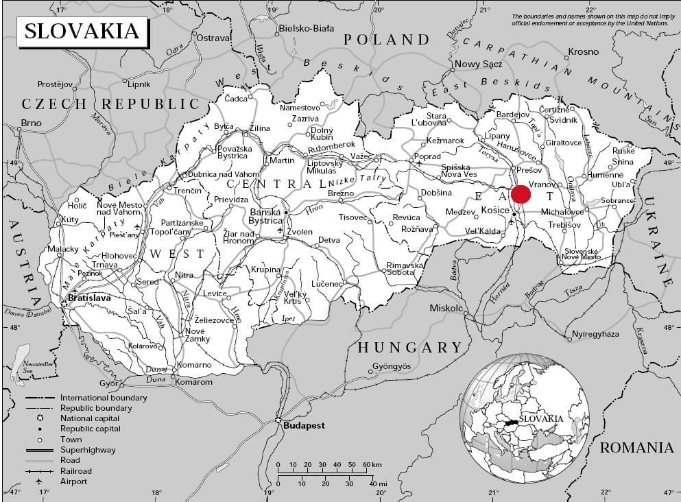 mapa Wschodniej Słowacji